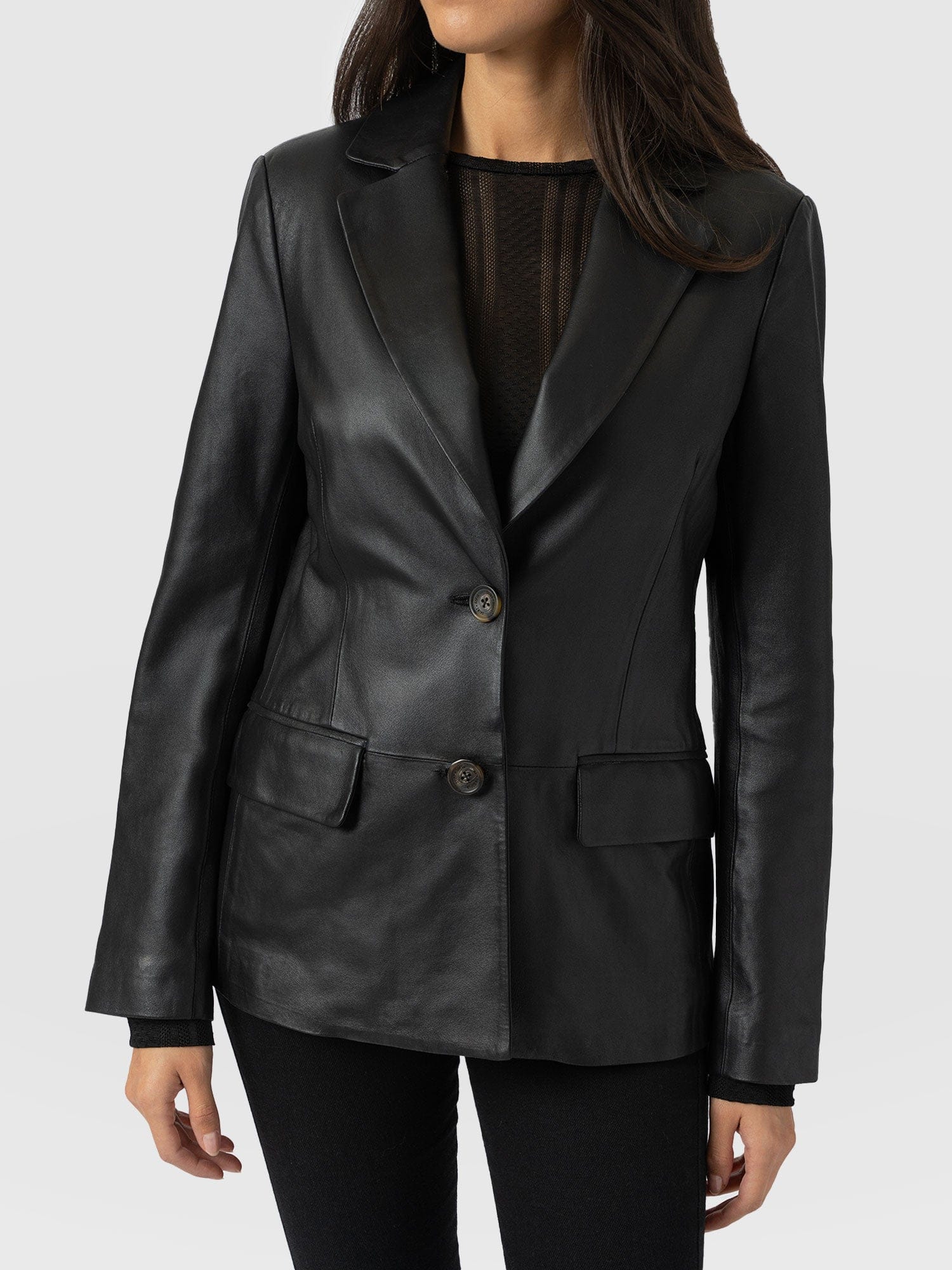 Axel Single Breasted Blazer - Black Leather - Women's Leathers | Saint + Sofia® USA